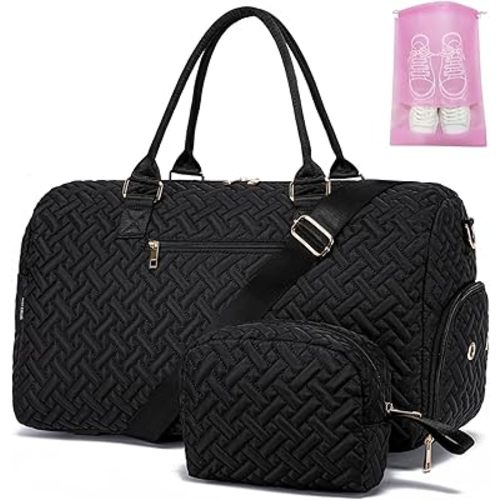 Duffle Bag for Travel, Weekender Bag with Shoe Compartment, Carry On Overnight Bag for Women with Toiletry Bag, Gym Bag with Wet Pocket, Hospital Bags for Labor and Delivery Beige