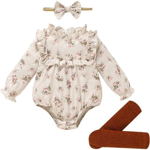 GRNSHTS Newborn Baby Girl Clothes Ruffle Rompers Toddler Fall Outfits for Girls Set Little Girl Fall Winter Clothing