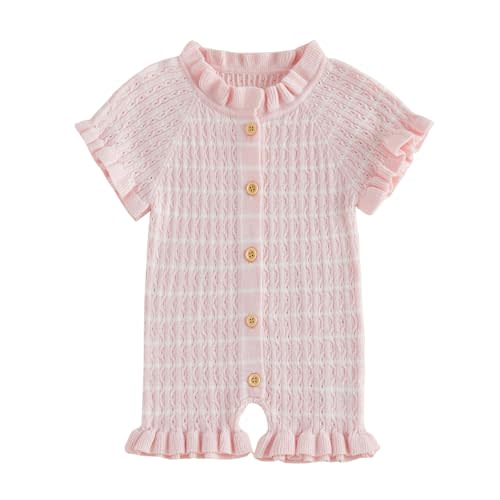 Baby Girl Knit Ruffle Romper Cute Outfit Short Sleeve Toddler Frilly Jumpsuit 0 3 6 9 12 18 Month Summer Clothes