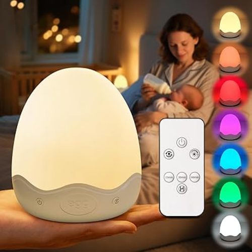 Baby Night Light for Kids,10 Brightness+10 Colors Egg Light for Nursery, Touch+Remote+3600mAh Rechargeable Egg Night Light for Baby Nursery,Warm Light for Breastfeeding 1h Timer&Portable,Newborn Gifts
