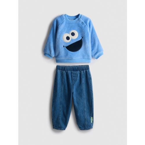 0-18mths | Sesame Street Cookie Monster Sweatshirt and Jeans Newborn Set