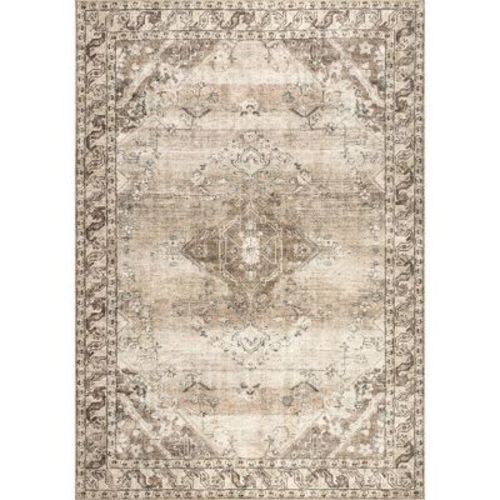 Nuloom Hillstone Collection Ahmeira Traditional Vintage Medallion Area Rug, 5' x 8', Beige