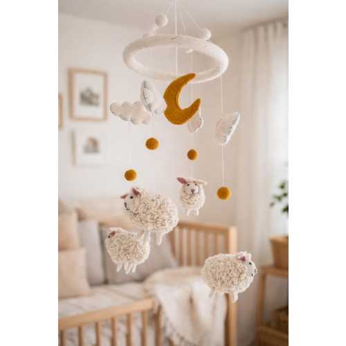 Felt Sheep Mobile: Handmade New Zealand Wool Nursery Decor