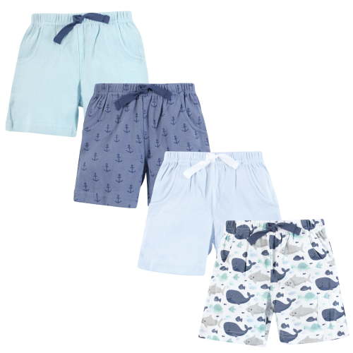 Hudson Baby Infant Boys Shorts Bottoms 4-Pack, Sea Friends, 6-9 Months