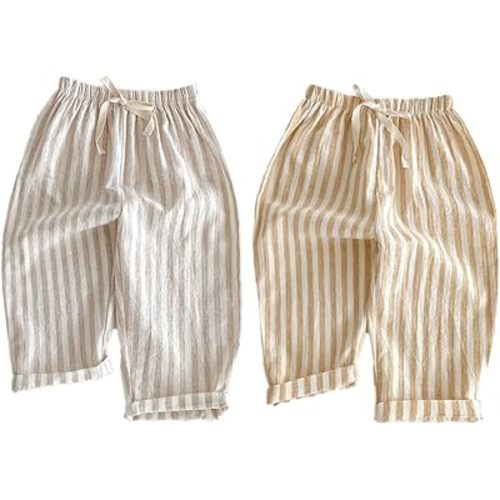 Ashmyova Classic Casual Pants for Boys Thin Cotton Stripe Elastics Waist Spring Summer Trousers Toddler Long Pants 2Pcs