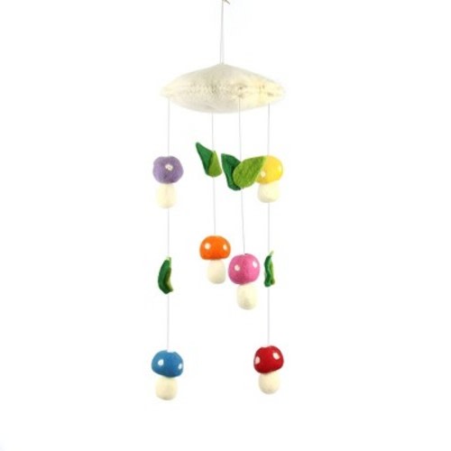 Slickblue Felt Mushroom Mobile - 17" Decor Featuring Mushrooms and Leaves, Perfect for Kids' Room