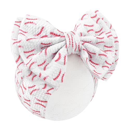 Baseball Baby Bows Headbands Game Day Hair Bow High Stretchy Soft Nylon Headbands Handmade Hairbands with Bows Hair Accessories for Infant White Red