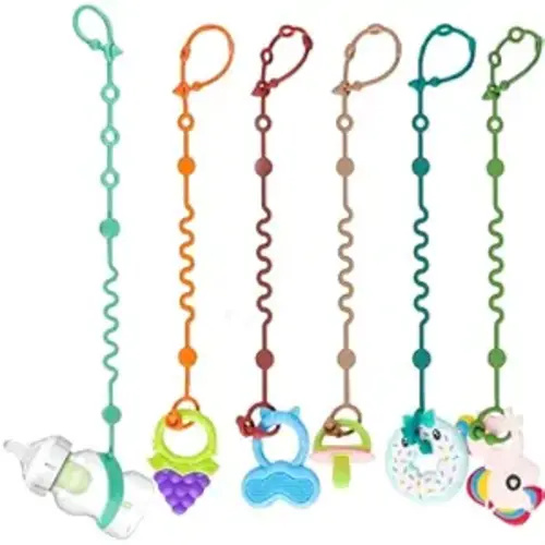 LittleHugs Toy Straps for Baby, Adjustable Toy Holder for Stroller Accessories, Silicone Tether Pacifier Clip, No Throw Baby Travel Essential Leash for High Chair, Car Seat (6-Pack)