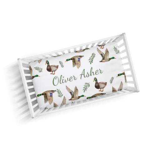 MALLARD DUCK Crib Sheet Nursery Set Personalized Baby Shower Gift Boy Blanket Fitted Crib Sheet Changing Pad Cover Car Seat Cover Pillow Set