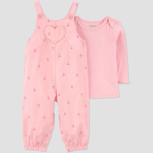 Carter's Just One You® Baby Girls' 2pc Cherries Long Sleeve Bodysuit and Overalls Set - Pink 6M