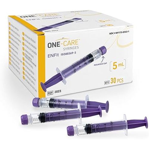 ONE-CARE Syringes 5ml ENFit with Mounted Cap, Sterile, Low Dead Space, 30/bx Blister-Packed Syringes