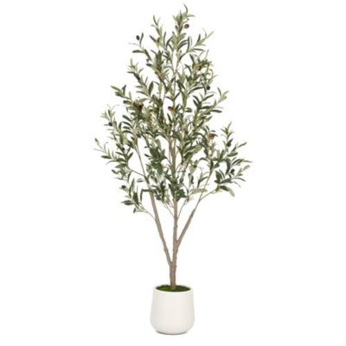 5FT 6FT 7FT Artificial Olive Tree Faux Olive Plant Realistic Leaves Silk Tree with White Pot for Home Office Decor, Interior Outdoor Decoration