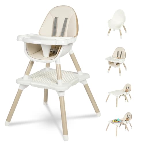 Gofirst 6 in 1 Baby High Chair,Convertible High Chairs for Babies and Toddlers/Booster Seat/Table and Chair Set,Babies Feeding Chair/5-Point Harness,4-Position Removable Tray&PU Cushion Baby Highchair