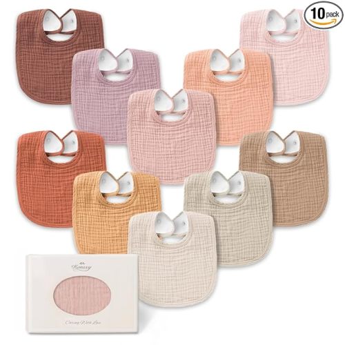 Konssy 10-Pack Muslin Baby Bibs for Drooling and Teething