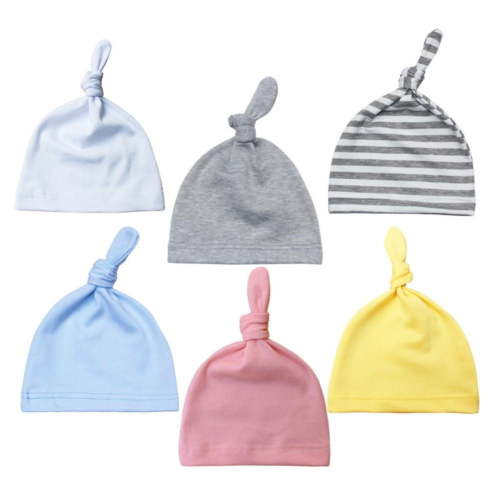 Hotiary 0-6 Months Baby Pure Cotton Knot Beanie Hats Newborn Infant Boys and Girls Solid Color Soft Hospital Hat 6 Pack