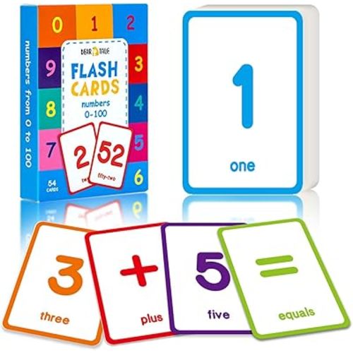 54PCS Number Flash Cards for Toddlers 1-3, 2-4 Years, Double Sided Printed Numbers Flashcards 0-100 Kindergarten for Kids Babies Preschoolers, Learn Math Counting Educational Gifts