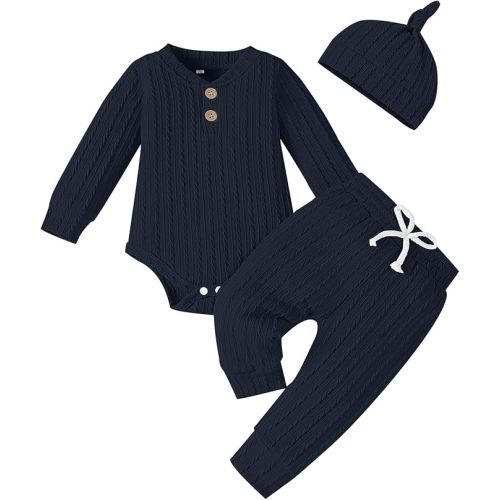 Newborn Infant Baby Girl Clothes Infant Girl Outfits 3pcs Long Sleeve Ribbed Romper Fall Winter Outfits 0-18 Months