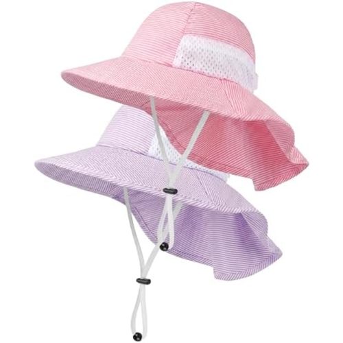 Toddler Baby Sun Hat Kids Summer Beach Essentials Adjustable Beach Hats with Bucket Wide Brim for Boys Girls Age 0-14 Years