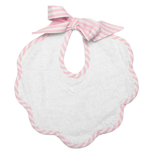Scalloped bib | Palm Beach pink stripe linen