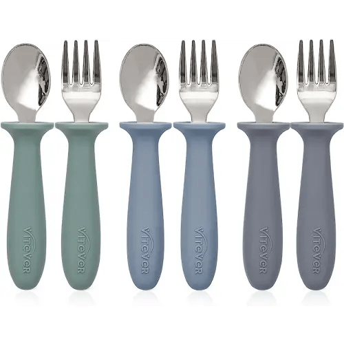 6 Pieces Toddler Utensils, Kids Safe Spoons and Forks, Children Silverware Set with Silicone Handle, 18/8 Stainless Steel, Food-grade Silicone，BPA Free - Dishwasher Safe
