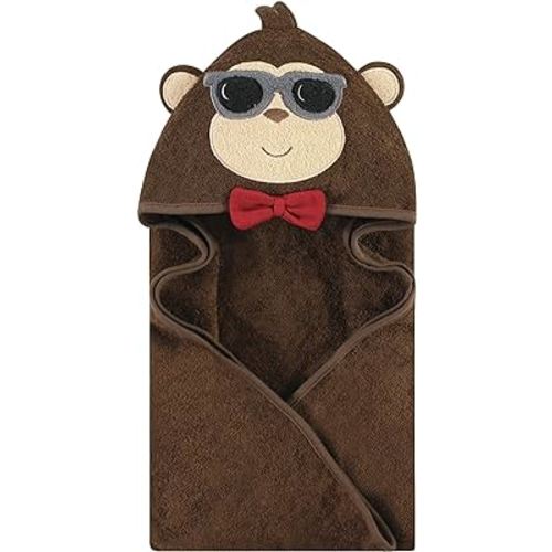 Hudson Baby Unisex Baby Cotton Animal Face Hooded Towel, Dapper Monkey, One Size