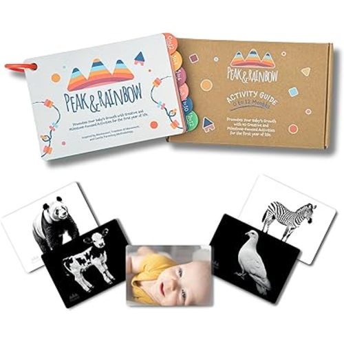 Montessori Baby Activity Cards 0-12 Months | 40+ Creative Playtime Activities to Stimulate Development for Babies| Includes High Contrast Cards and Tummy Time Mirror| Baby Must Haves| New Parent Gift