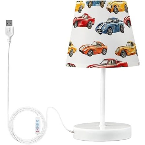 Bedside Lamp Racing Car Watercolor Table Lamp Bedroom LED Nightstand Desk Lamp Lampshade for Sleeping Living Room Dorm Office