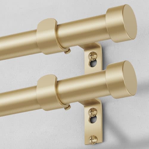 VOIIY 2 Pack Gold Curtain Rods for Windows 48 to 84 Inch(4-7 Feet),1" Diameter Drapery Rods with Modern Style End Cap Finials,Size:36-88 Inch