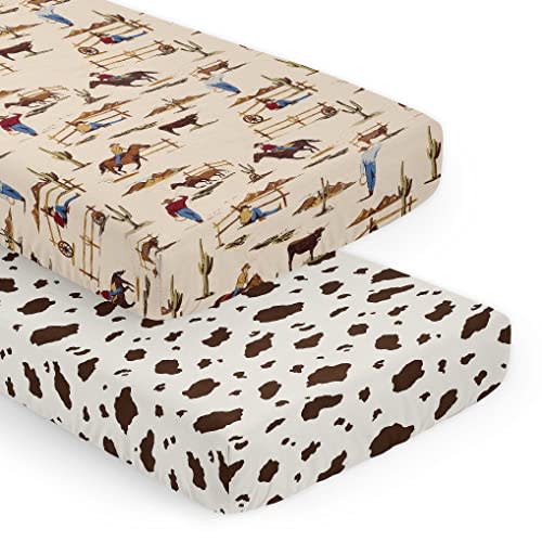 Sweet Jojo Designs 2-Piece Baby Crib Sheets Set (Western Cowboy) for Boys, Infant Nursery, Toddler Room - Standard Size (Cow Print, Vintage Americana, Wild West, Southern, Country, Farm, Horse Ranch)