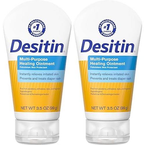 Desitin Skin Protectant Diaper Rash Ointment | Multi-Purpose | With Vitamins A & D | Travel Size | Pack of 2