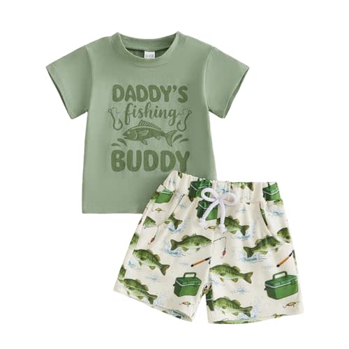 Bagilaanoe Toddler Baby Boy Summer Outfit Fish-themed Print Crew Neck Short Sleeve Tops and Shorts 2 Pcs Set
