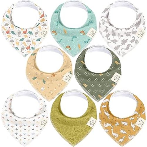 KeaBabies 8-Pack Organic Baby Bandana Bibs for Drooling and Teething - Super Absorbent Triangle Baby Drool Bibs for Boys, Girls, 100% Cotton Extra Soft for Newborn, Infant 0-36 Months (Mesozoic)