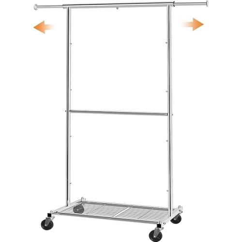 Simple Trending Clothing Garment Rack, Extendable Clothes Rack, Chrome