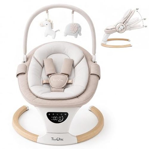 Baby Swings for Infants, Portable Infant Swing with 5-Speeds, 3-Adjustable Height, 3 Timer & 12 Preset Melodies, Mutil-Function Electric Swing for Baby, Indoor & Outdoor Use (Beige)