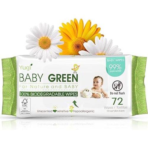 Amazon.com: Yugi Green Baby Wipes – Unscented, Compostable, Biodegradable, Plant-Based, Fragrance-Free, for Sensitive Skin & Babies – 1 Pack of 72 (72Count) : Health & Household