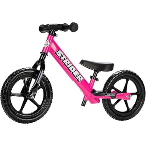 Strider 12” Sport Bike - No Pedal Balance Bicycle for Kids 1 to 4 Years - Includes Safety Pad, Padded Seat, Mini Grips & Flat-Free Tires - Tool-Free Assembly & Adjustments