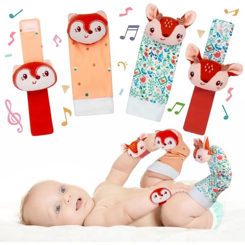 Lovely Animal Wrist Rattles & Sock Toy for Baby Infant 0-6 6-12 Month Old Newborn Soft Toy Hand and Foot Finder Girl Boy Birthday Shower Easter Gift Set for Babies