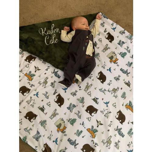 Personalized Baby Blanket, Woodland Animals, Baby Shower Gift, Boy Nursery