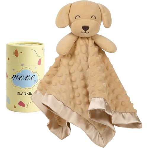 MOVEPAI Baby Dog Security Blanket, Soft Puppy Lovey Toy Blanket for Boys and Girls, Snuggle Toy Lovie Newborn Gift, Unisex Stuffed Animals Brown 16 Inch