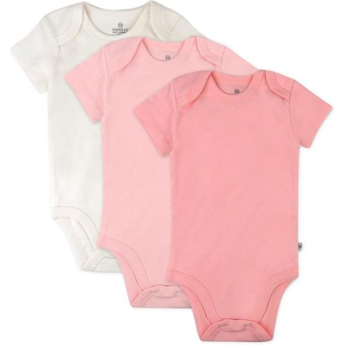 HonestBaby unisex-baby 3-pack Short Sleeve Bodysuits One-piece 100% Organic Cotton for Infant Baby Boys, Girls, Unisex