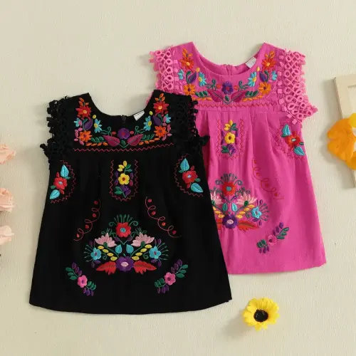 Toddler Baby Girls Mexican Dress Traditional Embroidered Floral | Holiday Sales TikTok Shop