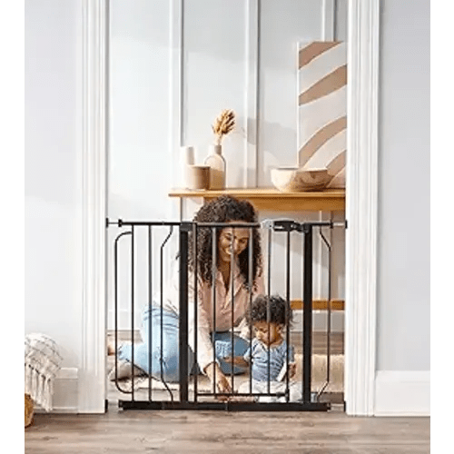 Regalo Easy Step 38.5-Inch Wide Walk Thru Baby Gate, Includes 6-Inch Extension Kit, Pressure Mount Kit, Wall Cups, Black
