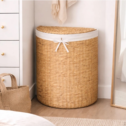 Dakota Fields Half Moon Laundry Hamper W/ Lid, Half Round Laundry Basket, W/ Removable Liner & Handles - Chestnut & Reviews | Wayfair