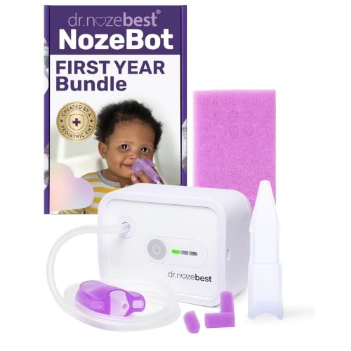 Dr. Noze Best Baby's First Year Bundle | Includes NozeBot nasal aspirator, newborn nosepiece and 40 replacement filters for everyday baby care.