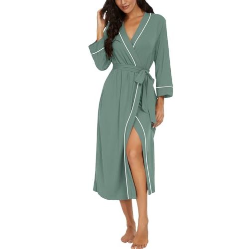 PrinStory Womens Robe Long Kint Bathrobe Lightweight Soft Robes Ladies Bath Robe