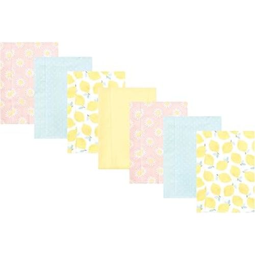 Hudson Baby Unisex Baby Cotton Flannel Burp Cloths, Lemon Daisy 7 Pack, One Size