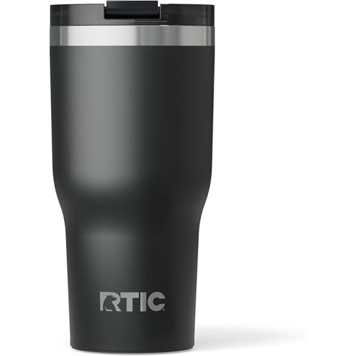 RTIC 30oz Essential Tumbler with Lid, Insulated, Stainless Steel, Metal, Double Wall Vacuum-Insulation, Ceramic Lined, Travel Cup for Iced Coffee, Tea, Hot and Cold Drink, Black