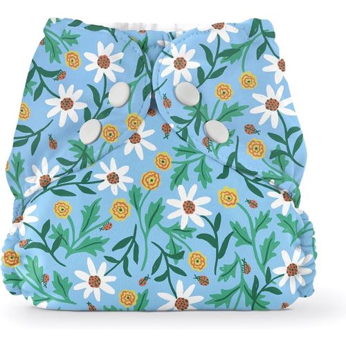 Esembly Cloth Diaper Cover - Reusable Swim Diaper, Waterproof, Breathable - Adjustable Outer Layer Over Absorbent Inner for Blowout Protection - Dancing Daisies, Size 1 (7-17lbs)
