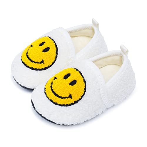UCUHNB Slippers For Kids Indoor Smile Face Shoes Toddler Boys Girls House Slippers Lightweight Home Shoes White 6.5-7.5Toddler