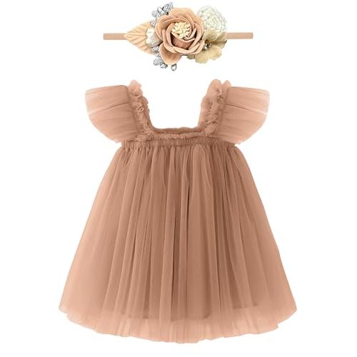 ANHDM Baby Girl First Birthday Outfit Cake Smash 1st Birthday Dress with Flower Headband